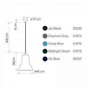 medidas y acabados Lámpara suspensión Original 1227 Giant brass Anglepoise