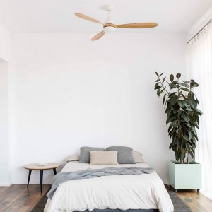 ambiente dormitorio ventilador de techo Poros Faro Barcelona