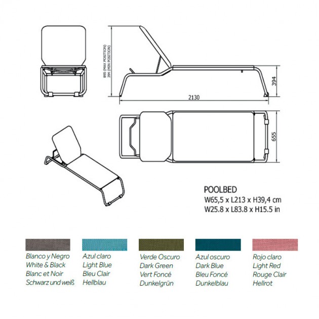 medidas y tapizados hamaca Anthea Poolbed Indecasa