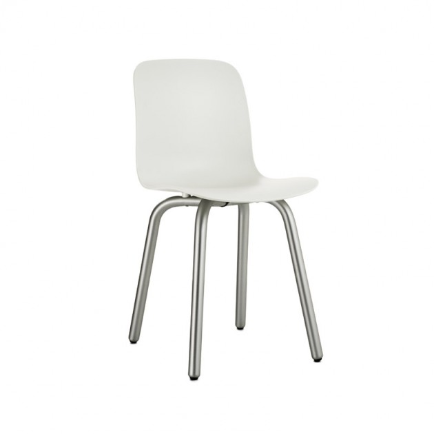 Silla Substance base aluminio y asiento polipropileno blanco.