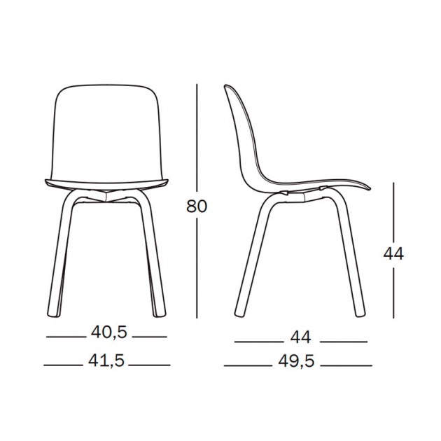 Silla Substance base aluminio y asiento polipropileno medidas.