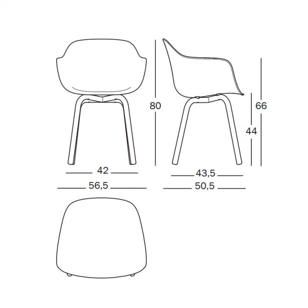 Silla con brazos Substance asiento polipropileno y base de tubo de aluminio medidas.