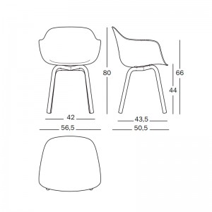 Silla con brazos Substance asiento polipropileno y base de tubo de aluminio medidas.