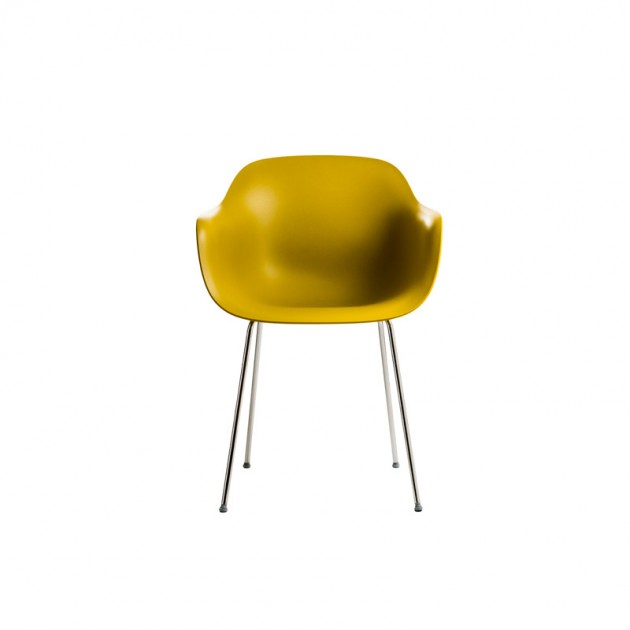 Silla Substance con brazos y estructura tubular de acero color mostaza