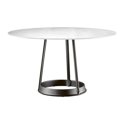 Mesa Brut tablero de mármol blanco y estructura de hierro barnizada en gris antracita Mesa Brut tablero de mármol blanco y estructura de hierro barnizada en gris antracita