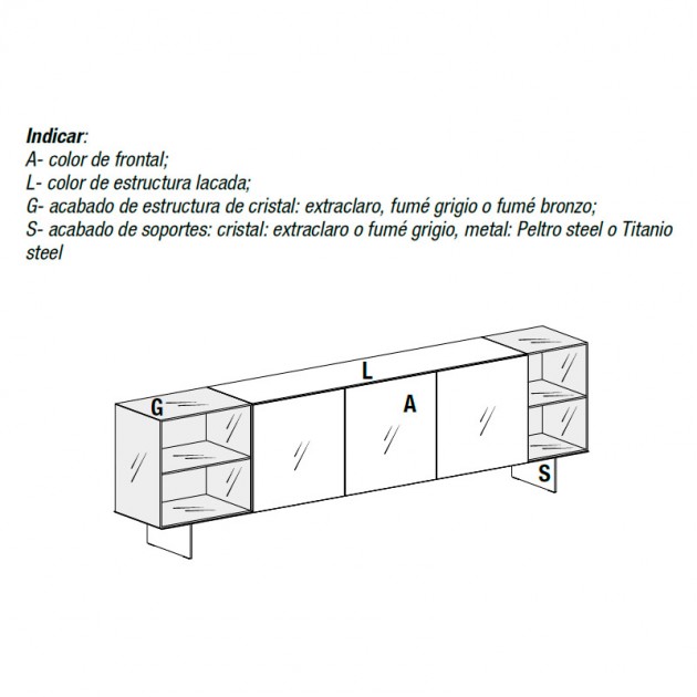 Instrucciónes elección de acabados aparador 36e8 Glass de Lago