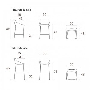 Medidas taburete Dunas XS de Inclass en Moises Showroom