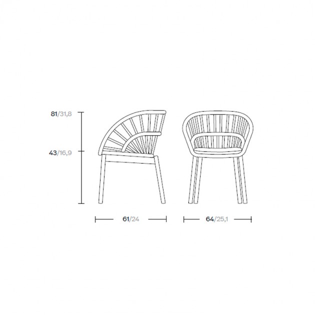 Medidas Cala con patas madera Teca de Kettal en Moises Showroom