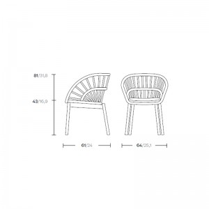 Medidas Cala con patas madera Teca de Kettal en Moises Showroom