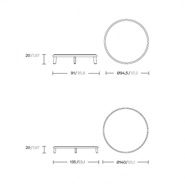 Medidas mesas de centro Giro de Kettal en Moises Showroom