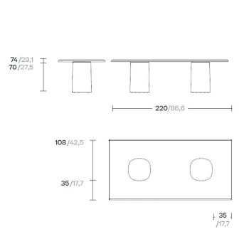 Medidas mesa Giro de Kettal 220x108 en Moises Showroom Medidas mesa Giro de Kettal 220x108 en Moises Showroom