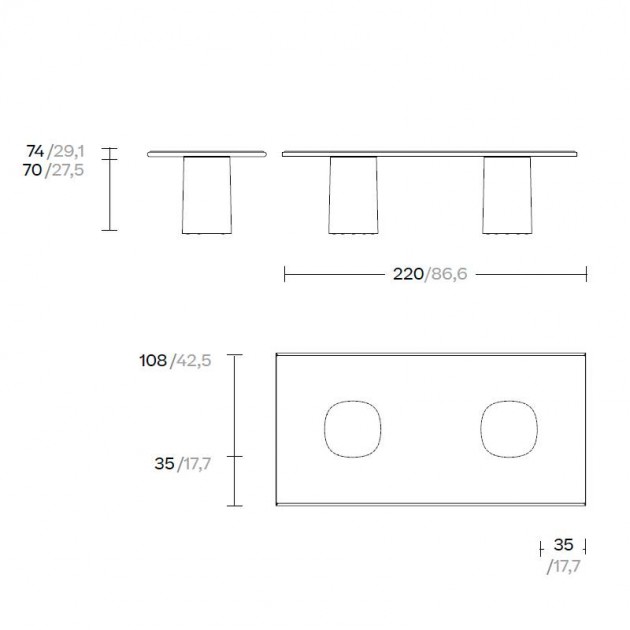 Medidas mesa Giro de Kettal 220x108 en Moises Showroom