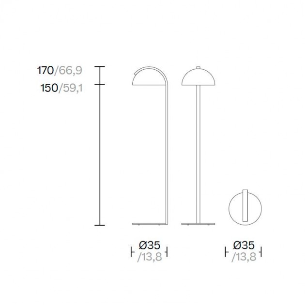 Medidas lámpara de pie Half Dome de Kettal en Moises Showroom