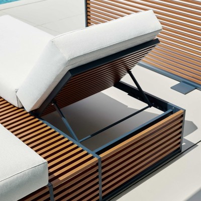 Detalle respaldo cama chill doble Twin DNA madera falsa de Gandía Blasco Detalle respaldo cama chill doble Twin DNA madera falsa de Gandía Blasco