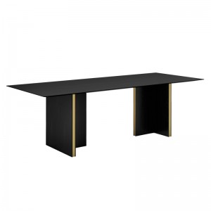 Mesa de comedor Stockholm roble teñido ébano con aluminio anodizado oro de Punt Mobles.