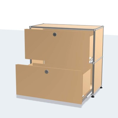 Frente armario modular 2 alturas con cajones color beige de USM Haller vista Frente armario modular 2 alturas con cajones color beige de USM Haller vista
