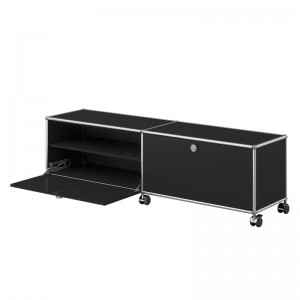 Mueble TV USM Haller con ruedas abierto negro grafito de USM