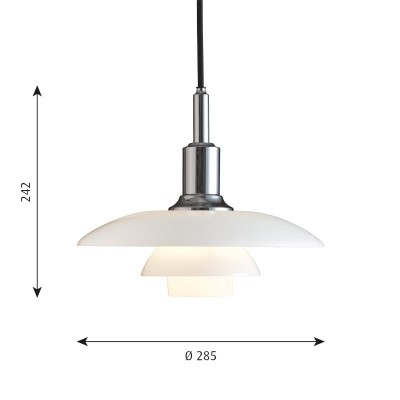 Medidas PH 3/2 suspendida cromo de alto brillo Louis Poulsen