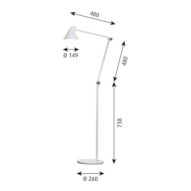 Medidas lámpara NJP de pie blanco de Louis Poulsen