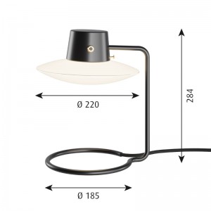 Medidas lámpara AJ Oxford baja pantalla vidrio opal de sobremesa de Louis Poulsen