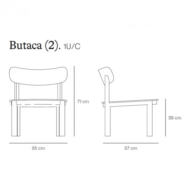 Medidas Butaca Nara en fresno claro de Teulat