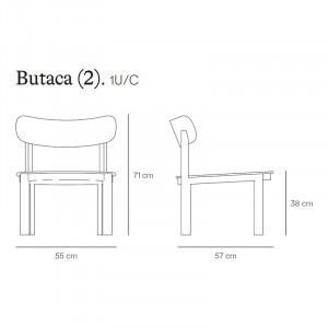 Medidas Butaca Nara en fresno claro de Teulat