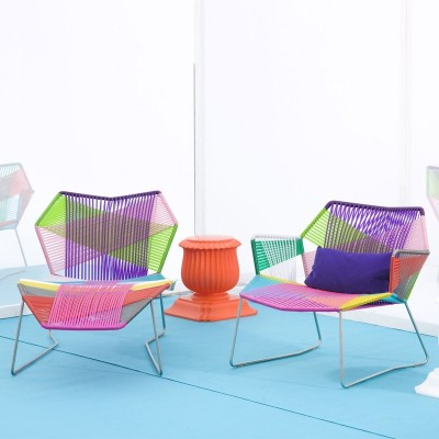 Moroso, Tropicalia armchair with stainless steel arms and base. Moroso, Tropicalia armchair with stainless steel arms and base.