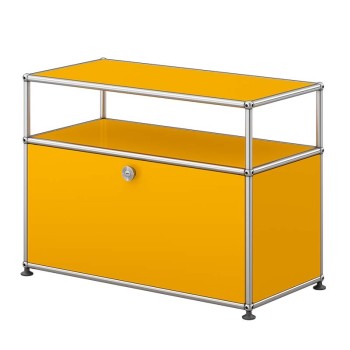 Mueble USM bajo con puerta abatible y estante superior amarillo oro Mueble USM bajo con puerta abatible y estante superior amarillo oro