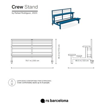 Croquis de las medidas de la grada Crew Stand de RS Barcelona con capacidad para 8 personas. Croquis de las medidas de la grada Crew Stand de RS Barcelona con capacidad para 8 personas.
