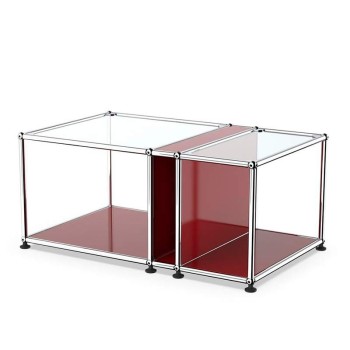 Mesa baja USM Haller con revistero rojo rubi